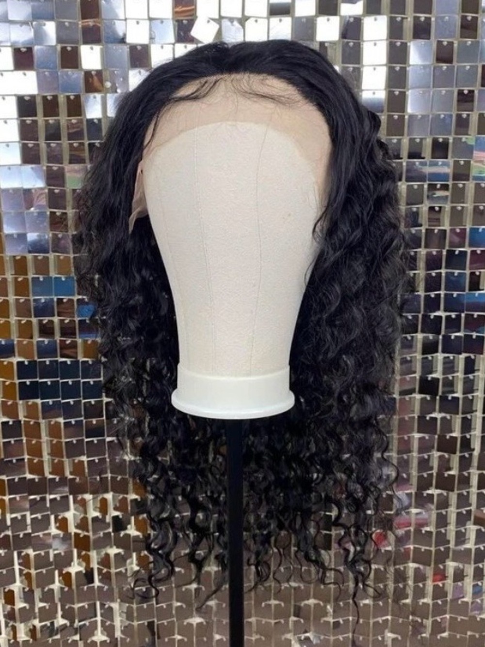 28 Inch Glueless 13x4 Lace Frontal Wig Human Hair Deep Wave Black 150 Density